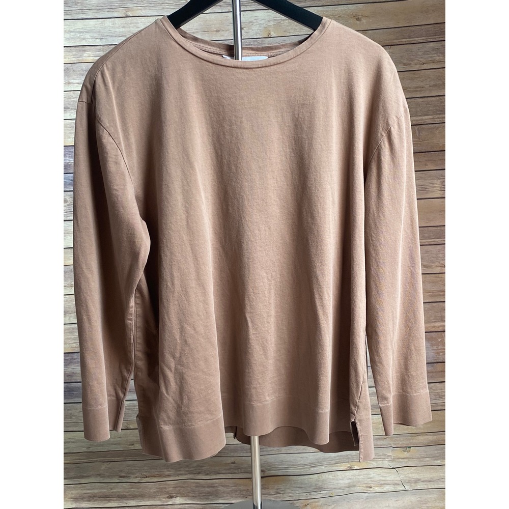 Everlane Womens Large Tan Brown 100% Cotton Long Sleeve Crew Neck T-Shirt